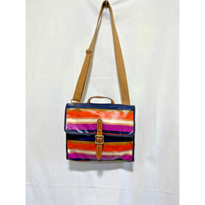 Fossil Striped Key-Per Crossbody Purse Coated Canvas Excellent Used Condition